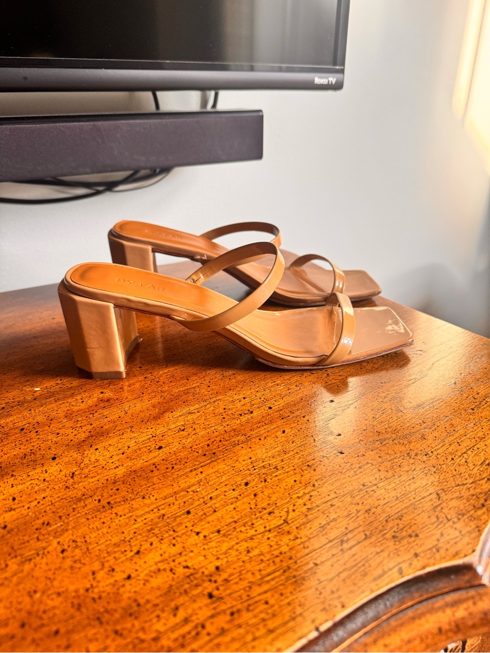 BY FAR Brown Strappy Block Heel Sandals